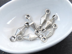 Geometric Diamond Charm Connectors with Two Loops, Connector Links,  Matte Antique Silver Plated 6pc
