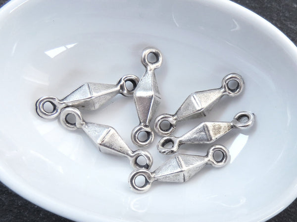 Geometric Diamond Charm Connectors with Two Loops, Connector Links,  Matte Antique Silver Plated 6pc