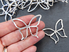 Butterfly Pendant, Rustic Cut Out Butterfly Loop, Connector Link, Simple Cutout Fretwork, Butterfly Outline, Matte Antique Silver Plated 2PC