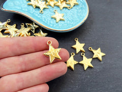 4 Star Pendant Charms, Dripping Star Pendants, Dangle Charms, Jewelry Making Components Supplies,  22k Matte Gold 4pc