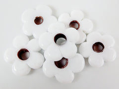 6 Large White Chunky Glass Flower Beads, Artisan Beads, Handmade Beads, White Glass, Glass Beads, Rustic Beads  - 22mm