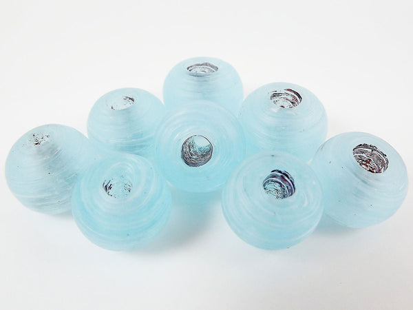 8 Chunky Artisan Handmade Matte Frosty Ice Blue Glass Bead - 13mm - BE120