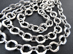 17mm Chunky Organic Link Statement Chain, Very Thick Gold Chain, Wavy Oval Link Chain, Matte Antique Silver Plated, 1 Meter = 3.3 Feet