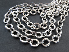 17mm Chunky Organic Link Statement Chain, Very Thick Gold Chain, Wavy Oval Link Chain, Matte Antique Silver Plated, 1 Meter = 3.3 Feet