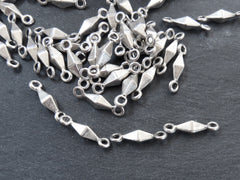 Geometric Diamond Charm Connectors with Two Loops, Connector Links,  Matte Antique Silver Plated 6pc