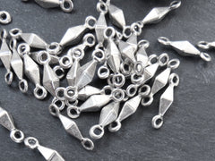 Geometric Diamond Charm Connectors with Two Loops, Connector Links,  Matte Antique Silver Plated 6pc