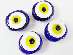 4 Artisan Handmade Navy Blue Evil Eye Nazar Medium Glass Bead - 16 mm - BE126