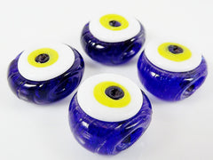 4 Artisan Handmade Navy Blue Evil Eye Nazar Medium Glass Bead - 16 mm - BE126