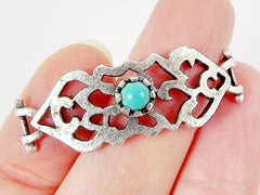 Turquoise Stone Curved Fretwork Bracelet Focal Connector - Silver Plated - 1PC - SP132