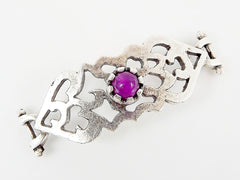 Purple Jade Stone Curved Fretwork Bracelet Focal Connector - Silver Plated - 1PC - SP133
