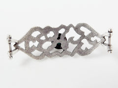 Turquoise Stone Curved Fretwork Bracelet Focal Connector - Silver Plated - 1PC - SP132