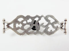 Black Onyx Stone Curved Fretwork Bracelet Focal Connector - Silver Plated - 1PC - SP136