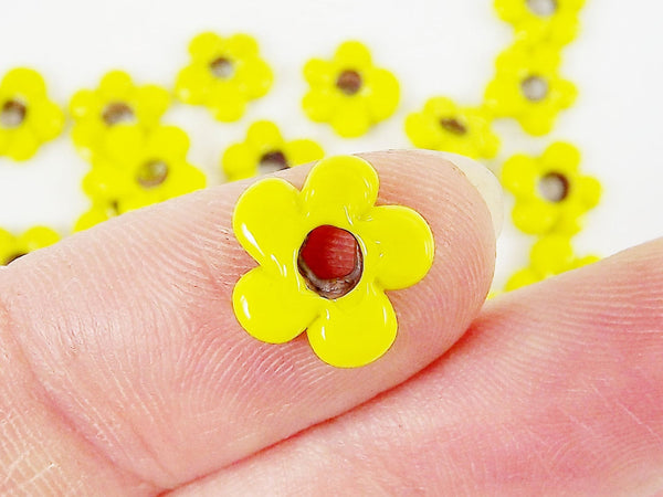 20 Citrus Yellow Mini Flower Artisan Handmade Glass Beads - 10x3mm - BE144