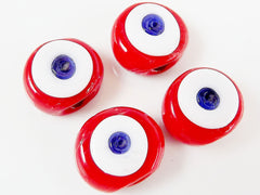 4 Artisan Handmade Poppy Red Glass Evil Eye Nazar Medium Bead - 16 mm - BE148