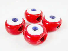 4 Artisan Handmade Poppy Red Glass Evil Eye Nazar Medium Bead - 16 mm - BE148