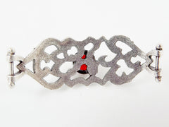 Red Jade Stone Curved Fretwork Bracelet Focal Connector - Silver Plated - 1PC - SP138