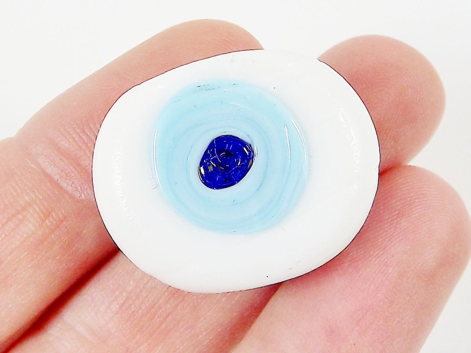 White Evil Eye Nazar Glass Bead - Traditional Turkish Handmade - 27 mm - BE151
