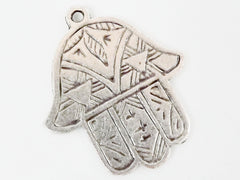 Etched Hamsa Hand of Fatima Pendant Charm - Silver Plated - 1PC - SP141