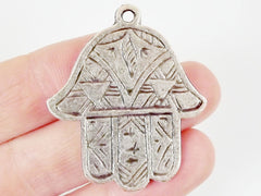 Etched Hamsa Hand of Fatima Pendant Charm - Silver Plated - 1PC - SP141