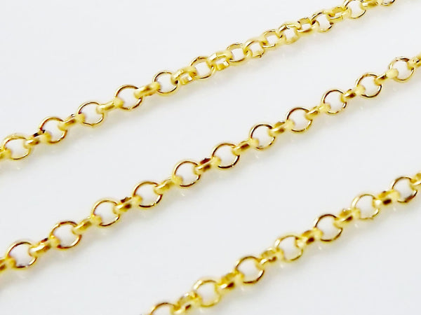 2mm Gold Rolo Chain Round Link, Gold Chain, Bracelet Necklace Chain Jewelry Supplies - 22k Gold Plated - 1 Meter  or 3.3 Feet - GCHA109