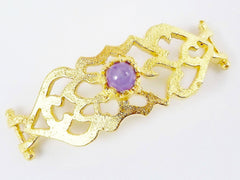 Lilac Purple Jade Stone Curved Fretwork Bracelet Focal Connector - Matte Gold Plated - 1PC - GP248