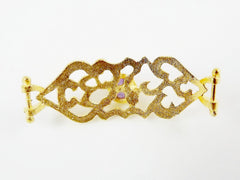 Lilac Purple Jade Stone Curved Fretwork Bracelet Focal Connector - Matte Gold Plated - 1PC - GP248