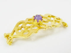Lilac Purple Jade Stone Curved Fretwork Bracelet Focal Connector - Matte Gold Plated - 1PC - GP248