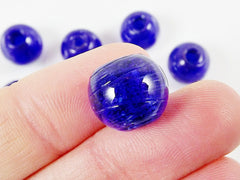 BULK - 30 Chunky Artisan Handmade Blueberry Blue Glass Bead - 13mm - BE153
