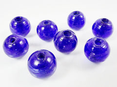 8 Chunky Artisan Handmade Blueberry Blue Glass Bead - 13mm - BE156