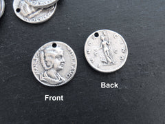 Silver Roman Coin Pendant Charm, Julia Domna Coin, Medallion Charm, Ancient Greek, Matte Antique Silver Plated, 1pc