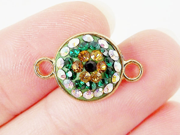 Green Evil Eye Crystal Connector - Gold Plated - 1PC