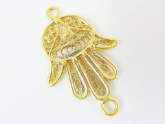 Filigree Hamsa Hand of Fatima Connector- 22k Gold Plated - 1PC