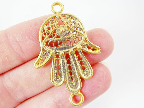 Filigree Hamsa Hand of Fatima Connector- 22k Gold Plated - 1PC