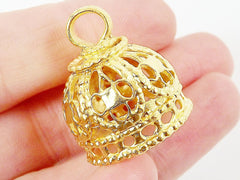 Large Rustic Ornate Filigree 22k Matte Gold Plated Tassel Cap - FIN104