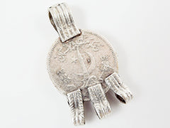 Large Afghan Coin Focal Pendant - Matte Silver Plated - 1PC