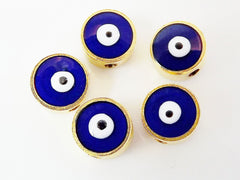 5 Medium Navy Blue Lucky Evil Eye Matte Gold Plated Bead Spacers