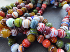 20 Large Glass Marble Beads, Chunky Round Artisan Handmade, Hand Crafted, Tradtional Earthy Ethnic Bead Size Between 13 - 14mm