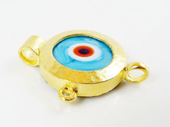 Sky Blue Orange Evil Eye Round Glass Pendant - 22k Matte Gold Plated 1pc - SP126