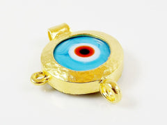 Sky Blue Orange Evil Eye Round Glass Pendant - 22k Matte Gold Plated 1pc - SP126