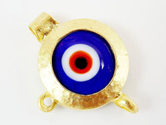 Navy Blue Orange Evil Eye Round Glass Pendant - 22k Matte Gold Plated 1pc - SP126