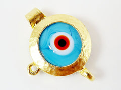 Sky Blue Orange Evil Eye Round Glass Pendant - 22k Matte Gold Plated 1pc - SP126