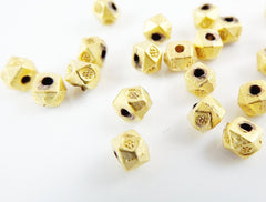 20 Flower Stamped Geometric Facet Bead Spacers - 22k Matte Gold Plated