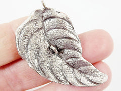 Leaf Pendant Charm With Center Loop- Silver Plated - 1PC