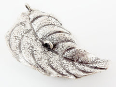 Leaf Pendant Charm With Center Loop- Silver Plated - 1PC