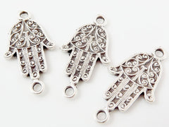 3 Mini Ornate Hamsa Hand of Fatima - Matte Silver Plated