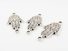 3 Mini Ornate Hamsa Hand of Fatima - Matte Silver Plated