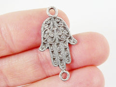 3 Mini Ornate Hamsa Hand of Fatima - Matte Silver Plated