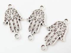 3 Mini Ornate Hamsa Hand of Fatima - Matte Silver Plated