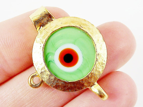 Pale Green Orange Evil Eye Round Glass Pendant - 22k Matte Gold Plated 1pc - SP126
