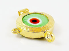 Pale Green Orange Evil Eye Round Glass Pendant - 22k Matte Gold Plated 1pc - SP126